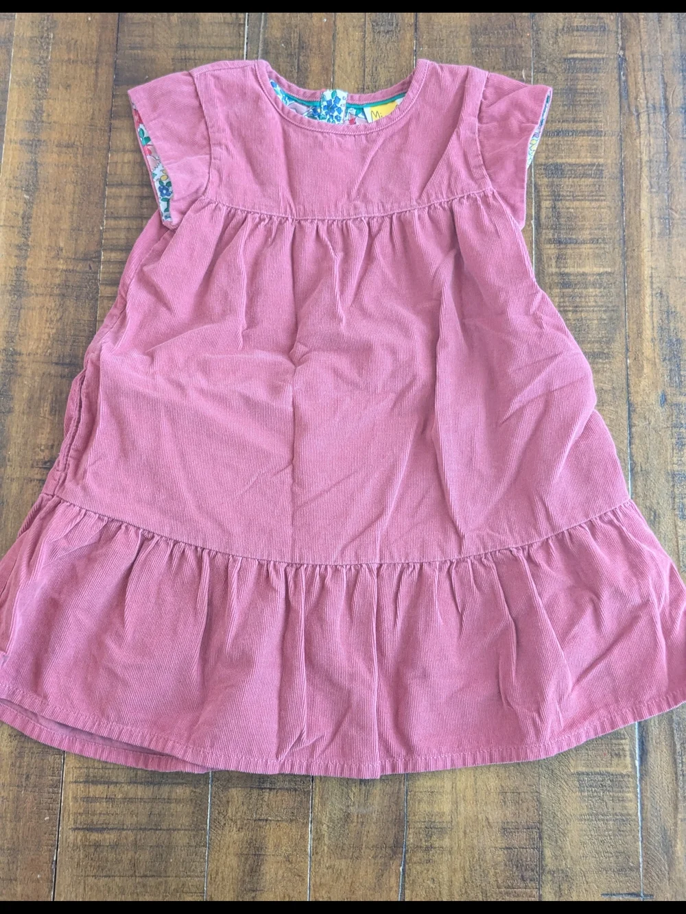 Mini Boden Dusty Rose Flutter-Sleeve Corduroy Dress With Floral Lining 3-4y EUC